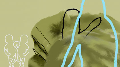 film still: Getting out of bed in the night, layered and repeated in After Effects.

