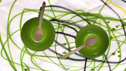 film still: “I’m the winner!!”... the wooden spoon ‘sperms’ make it into the plastic bowl ‘eggs‘.

