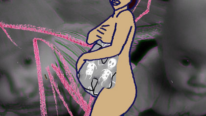 film still: Me heavily pregnant – the size of a woman who had been pregnant for a year (and it felt like it).


