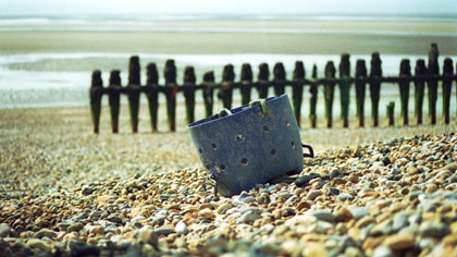 film still: Blue bucket: This shot was originally filmed as a series of zoom/wipes toward the bucket. However at the editing stage of the film it became obvious that this was too grand and a slightly unnecessary gesture at this point in the film, so it became a simple jump cut.

