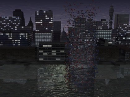 film still: The maelstrom of the eighties approaches the sleeping city…

